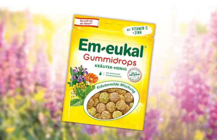 Bild: Die Em-eukal® Gummidrops Kräuter-Honig Mischung bietet kräutermilden Kaugenuss