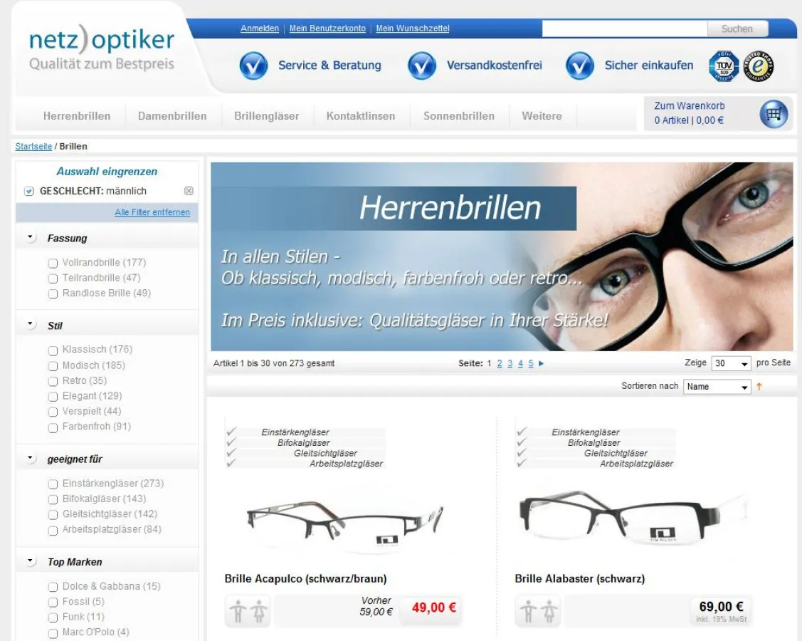 Neues Design des Online Optikers