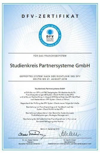Studienkreis-Partnersysteme erhalten erneut Gütesiegel des Deutschen Franchiseverbandes Bild: Studienkreis-Partnersysteme erhalten erneut Gütesiegel des Deutschen Franchiseverbandes