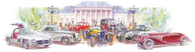 Bild: Veranstaltungsaquarell weckt viel Vorfreude auf das 32. Internationale Oldtimer-Meeting in Baden-Baden