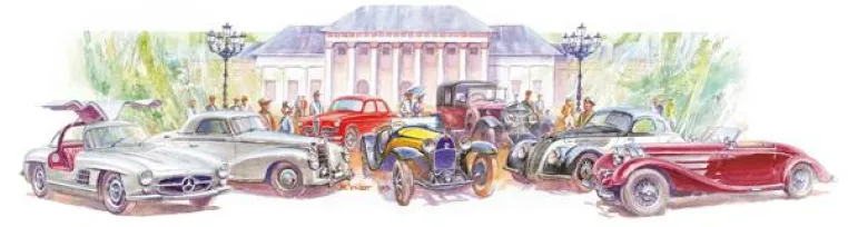 Bild: Veranstaltungsaquarell weckt viel Vorfreude auf das 32. Internationale Oldtimer-Meeting in Baden-Baden