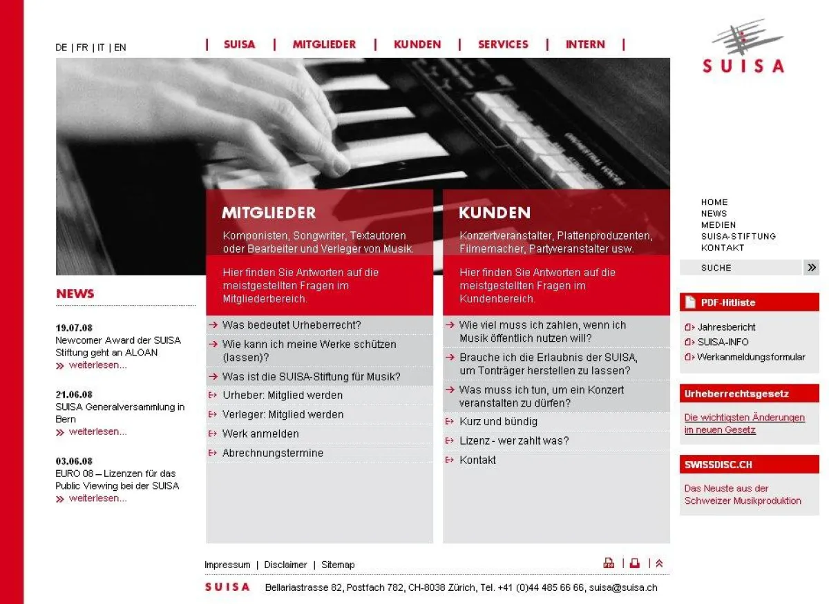 suisa.ch - Screenshot der Startseite