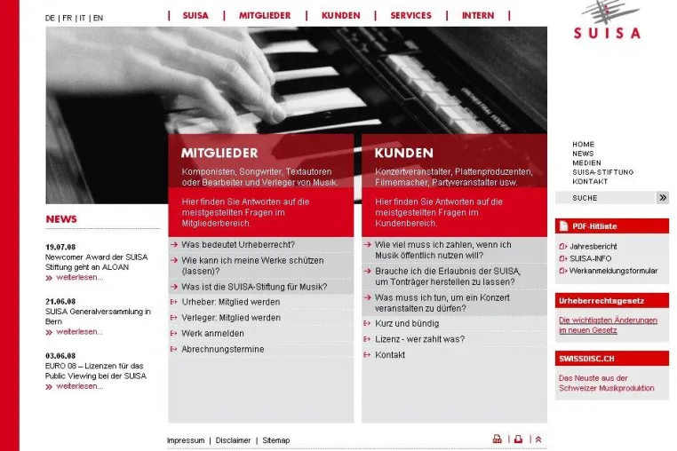 Bild: suisa.ch - snowflake realisiert den Webauftritt der SUISA