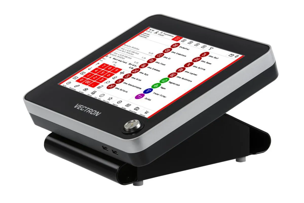 Die Vectron POS Touch 12 II PCT mit flachem Ständer.