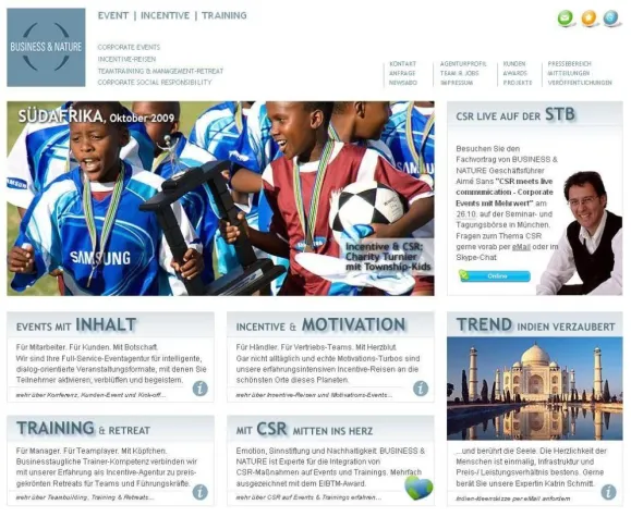 Bild: Eventagentur 2.0: Die neue Website von BUSINESS & NATURE ist ON