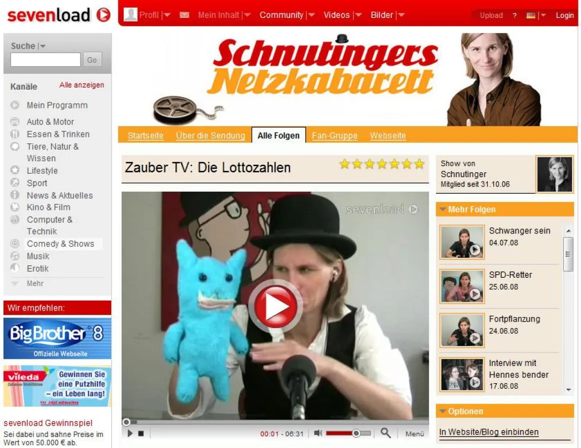 Frau Schnutinger macht im Comedykanal auf sevenload die Vorhersage der Lottozahlen