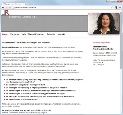 Bild: Neue Homepage der Kanzlei Lübke-Ridder informiert über Seniorenrecht