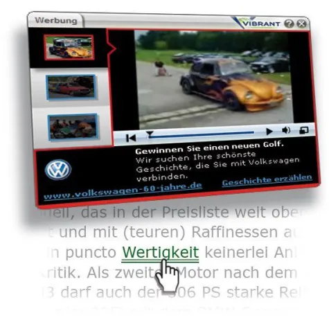 Deutsche Volkswagen-Kampagne ist beste InText-Kampagne Europas Bild: Deutsche Volkswagen-Kampagne ist beste InText-Kampagne Europas