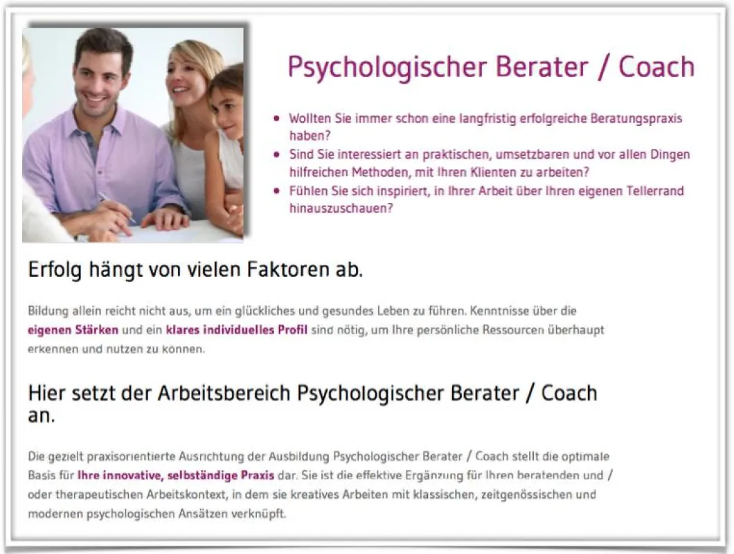 Kurz-Info zum Psychologischen Berater und Coach