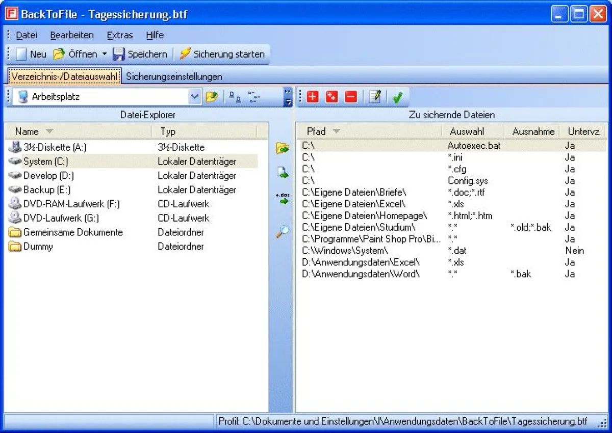 Backupsoftware BackToFile