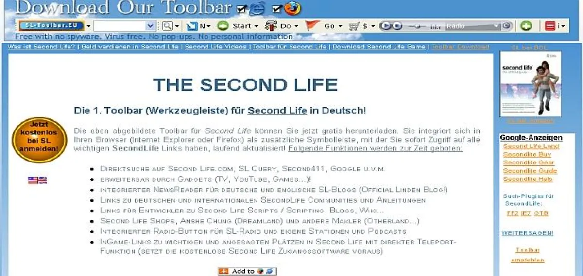 Die Toolbar für Second Life.