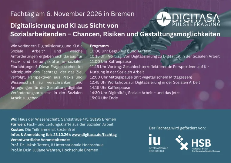 Digitalisierung und KI in der Sozialen Arbeit: DIGITASA-Fachtag am 6. November in Bremen Bild: Digitalisierung und KI in der Sozialen Arbeit: DIGITASA-Fachtag am 6. November in Bremen