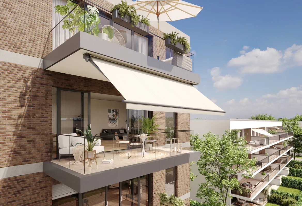 Die neue Klemm-Markise „markilux 900“ zaubert Stil und farbenfrohen Schatten auf jeden Balkon. (© markilux)