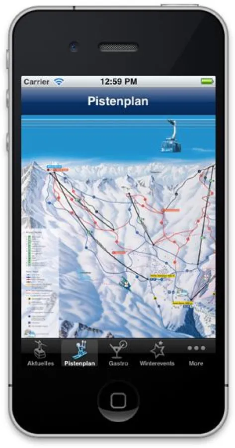 Das ganze Skigebiet von Arosa immer in der Jackentasche dabei: Die iPhone-App von ADVERMA macht es möglich.