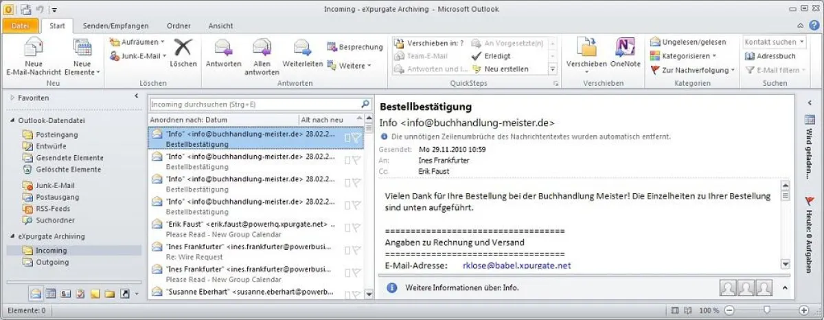 Outlook-Plugin für eXpurgate Archiving (Quelle: eleven Research)