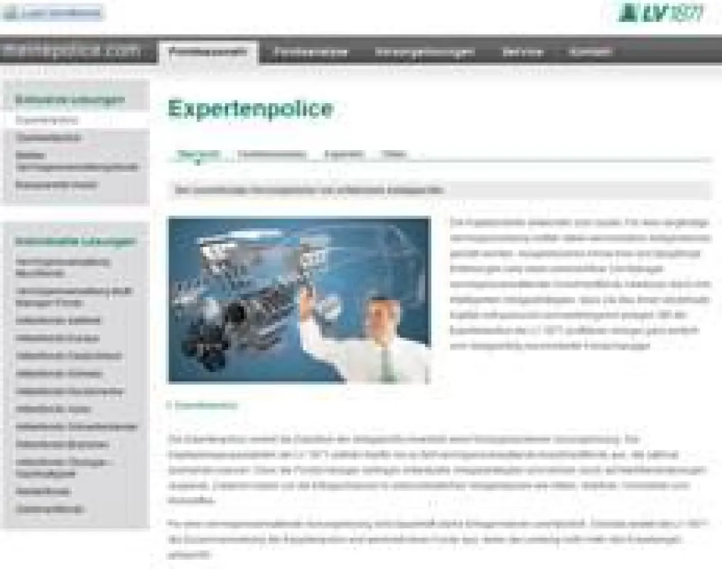 Die Internetseiten der Expertenpolice informieren Fachleute und interessierte Kunden