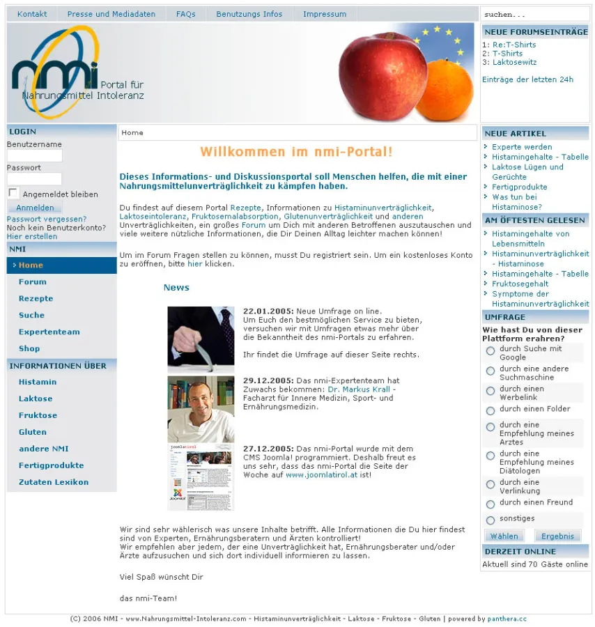 Screenshot von www.Nahrungsmittel-Intoleranz.com