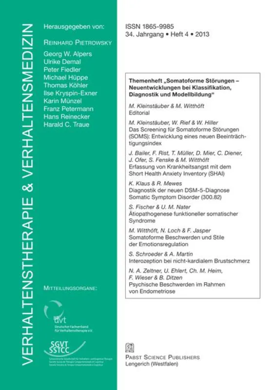 Verhaltenstherapie & Verhaltensmedizin 4/2013