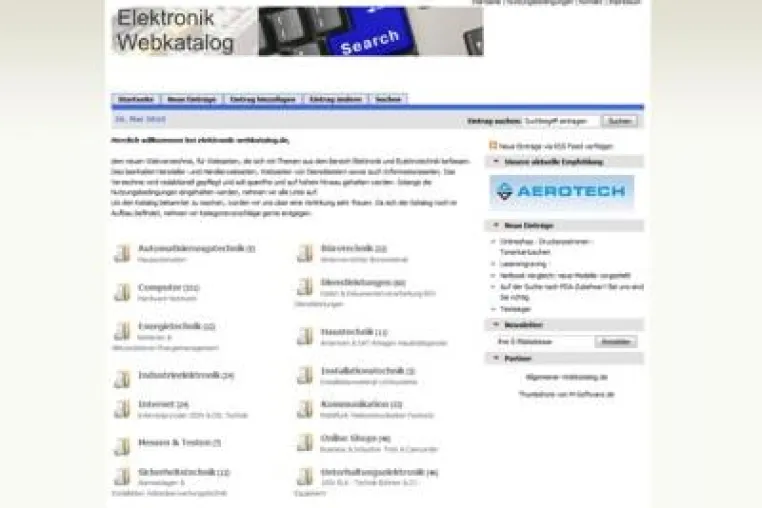 Erweiterung des Verzeichnisses Elektronik-Webkatalog.de Bild: Erweiterung des Verzeichnisses Elektronik-Webkatalog.de