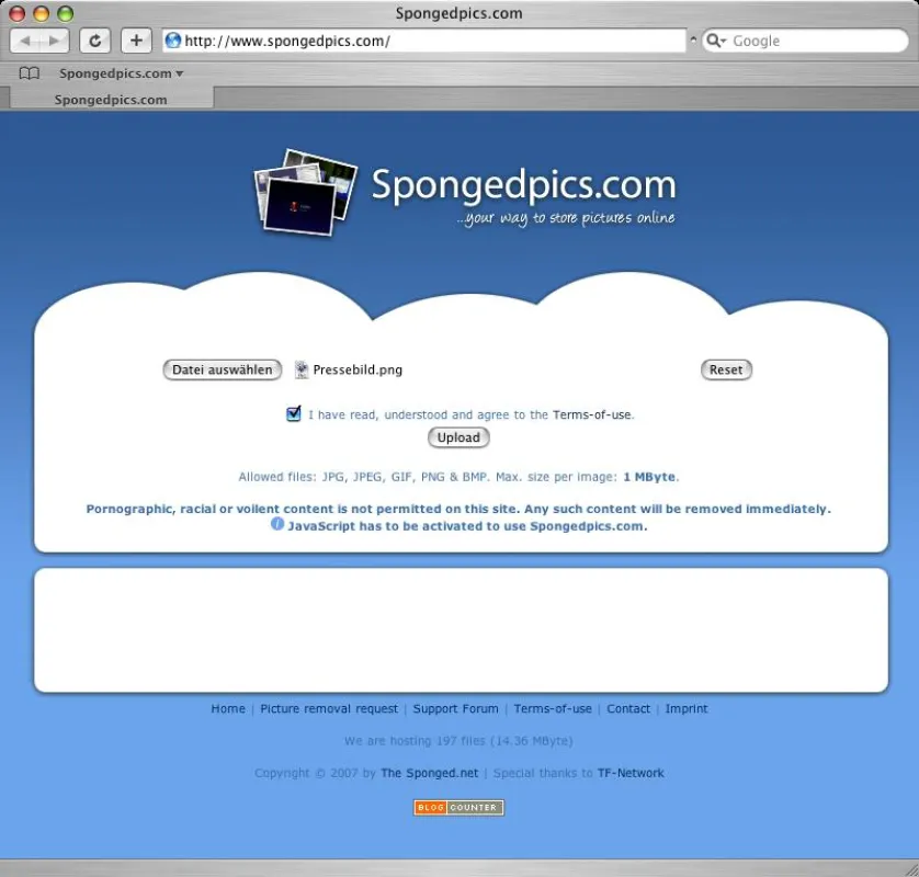 Die Startseite von Spongedpics.com