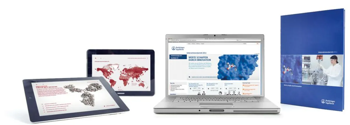 Crossmediale Geschäftsberichtserstellung für Boehringer Ingelheim: Print - Web - Tablet