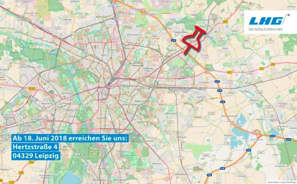 Direkt an der A14-Abfahrt 25, Leipzig-Nordost: das neue Stammhaus der LHG.