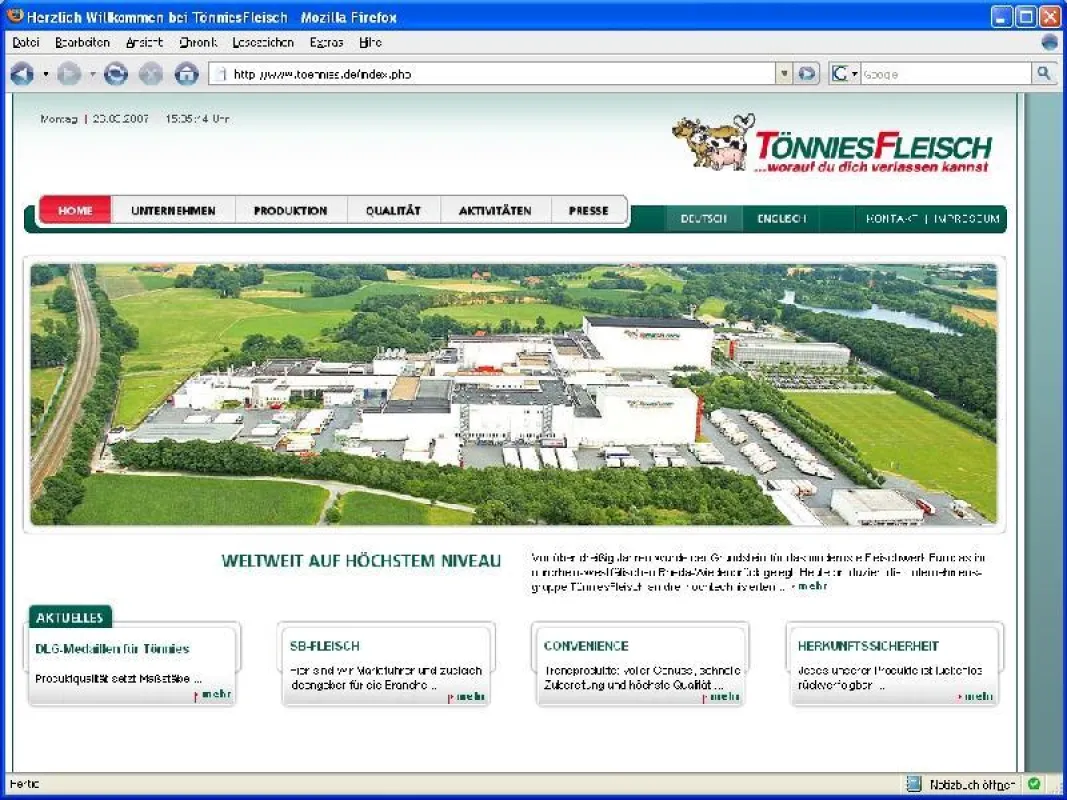 Startseite der Tönnies Gruppe