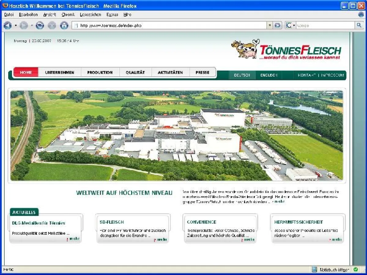 Startseite der Tönnies Gruppe