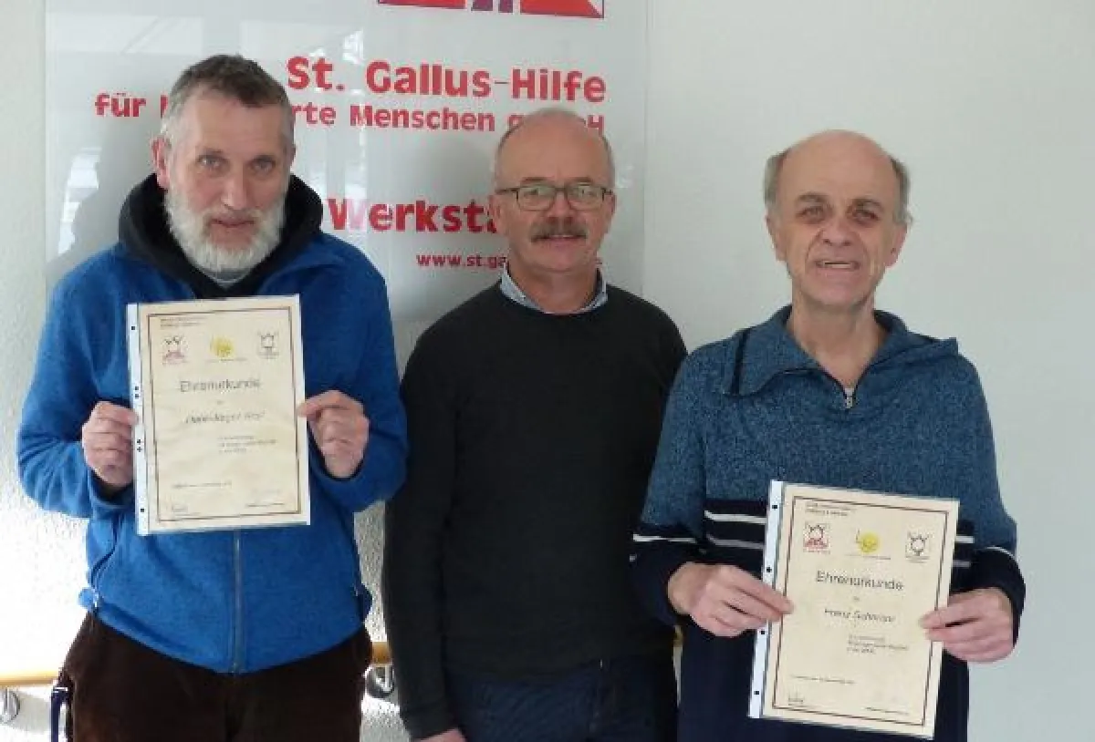 Seit 40 Jahren tätig für die Gallus-Werkstatt: Hans-Jürgen Kroll (links) und Franz Scheriau (rechts)