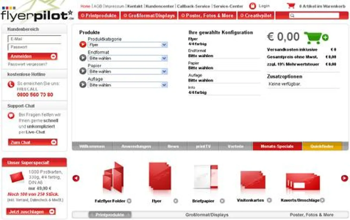 Der Quickfinder der Online-Druckerei Flyerpilot führt Printrofis ohne Umwege zum fertigen Druckangebot.