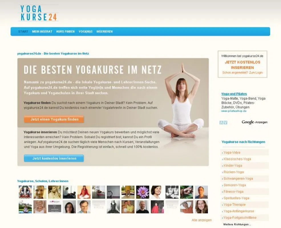 Startseite von yogakurse24.de