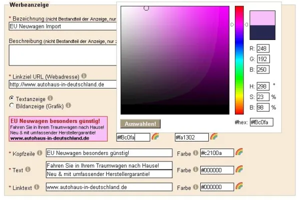 Bild: Kostenlose Bannerwerbung auf dem Zeitgeschichte-Portal time-o-rama.com