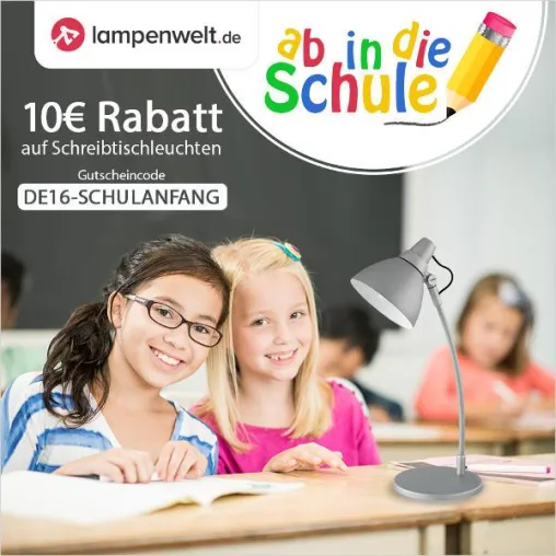 Sparen bei der Schreibtischbeleuchtung für Groß und Klein: Gutschein-Aktion im Onlineshop Lampenwelt.de Bild: Sparen bei der Schreibtischbeleuchtung für Groß und Klein: Gutschein-Aktion im Onlineshop Lampenwelt.de