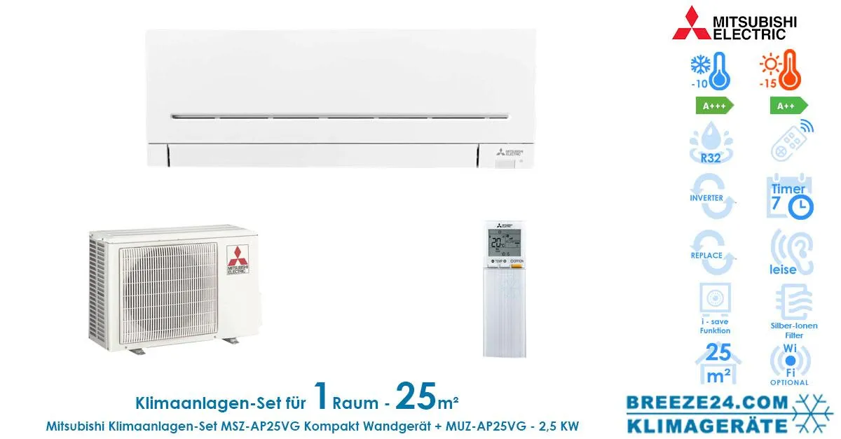 KLIMAANLAGEN - SET VON MITSUBISHI FÜR 1 ZIMMER MIT BIS ZU 25 M²