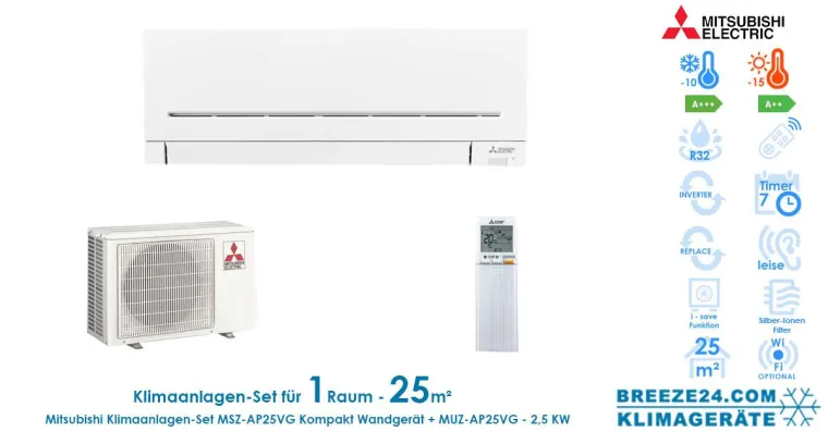 KLIMAANLAGEN - SET VON MITSUBISHI FÜR 1 ZIMMER MIT BIS ZU 25 M² Bild: KLIMAANLAGEN - SET VON MITSUBISHI FÜR 1 ZIMMER MIT BIS ZU 25 M²
