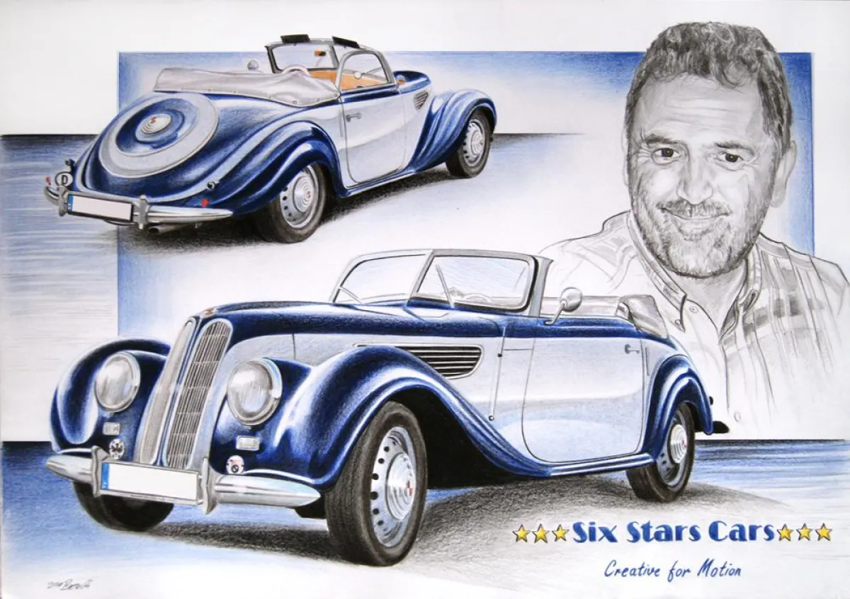 Zeichnung EMW 327, 2 Ansichten und Portrait, Format A2