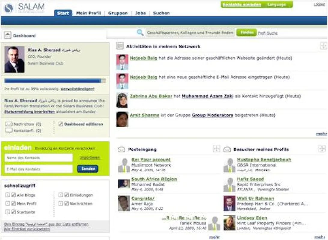 Persönliches Dashboard im Salam Business Club