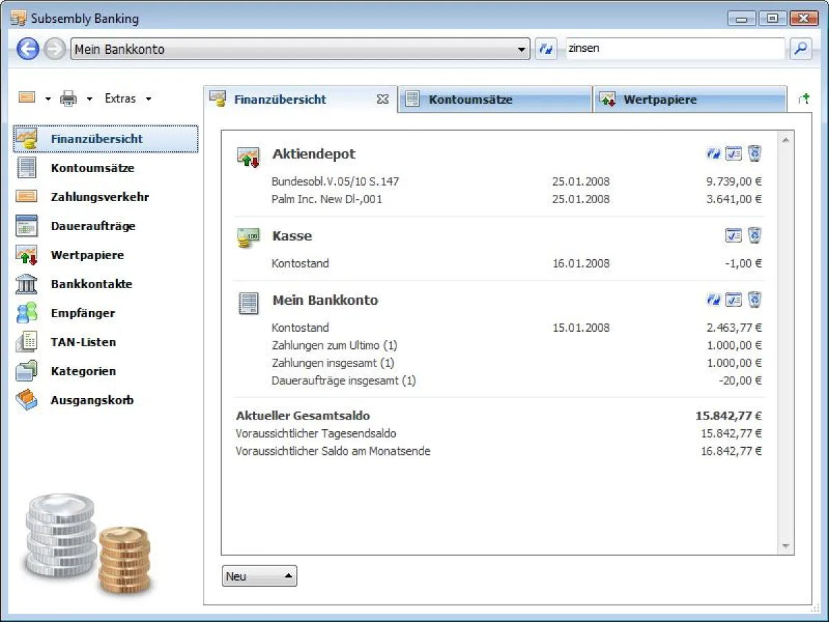 Konsolidierte Finanzübersicht über alle Konten