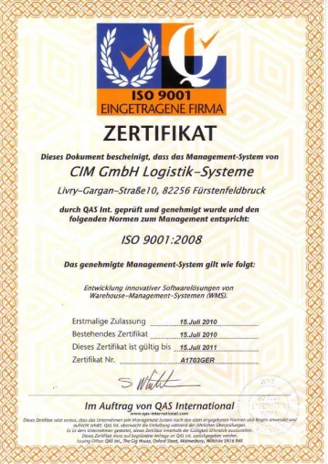 Softwareentwicklung und Projektmanagement der CIM GmbH sind ISO-zertifiziert Bild: Softwareentwicklung und Projektmanagement der CIM GmbH sind ISO-zertifiziert
