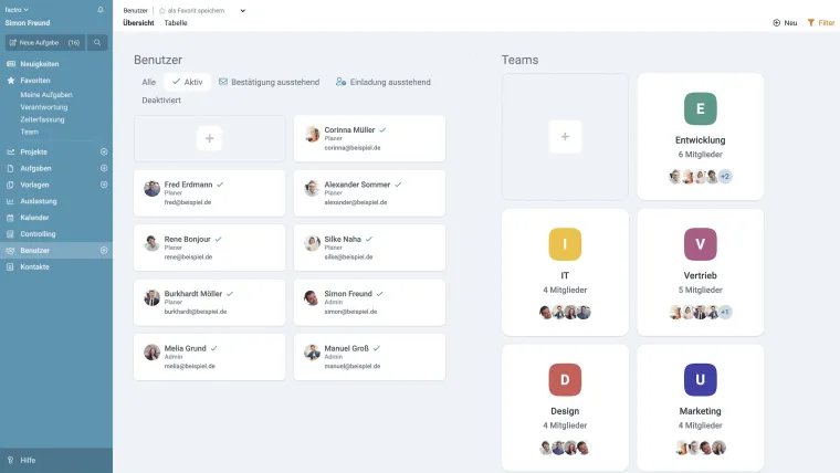 Projektmanagement-Software factro mit neuer Rechtevergabe für Gruppen Bild: Projektmanagement-Software factro mit neuer Rechtevergabe für Gruppen