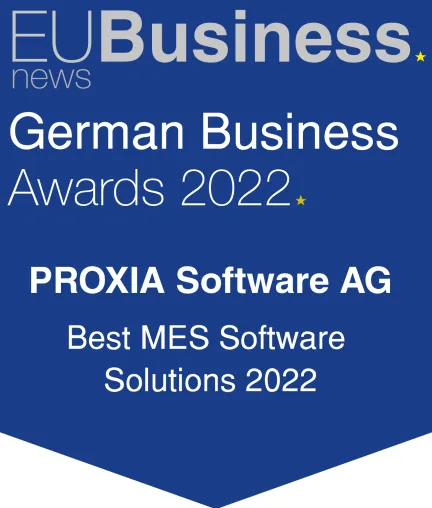 Bild: Auszeichnung “Best MES Software Solutions 2022” für PROXIA im Rahmen der German Business Awards 2022