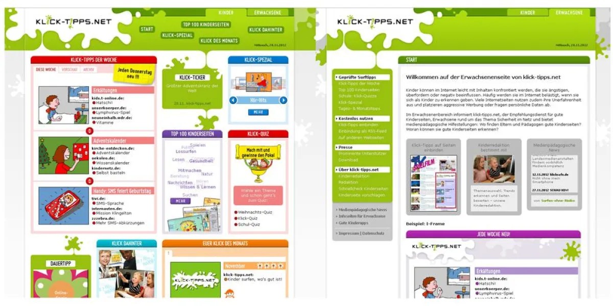 Kinder- und Erwachsenenseite Klick-Tipps
