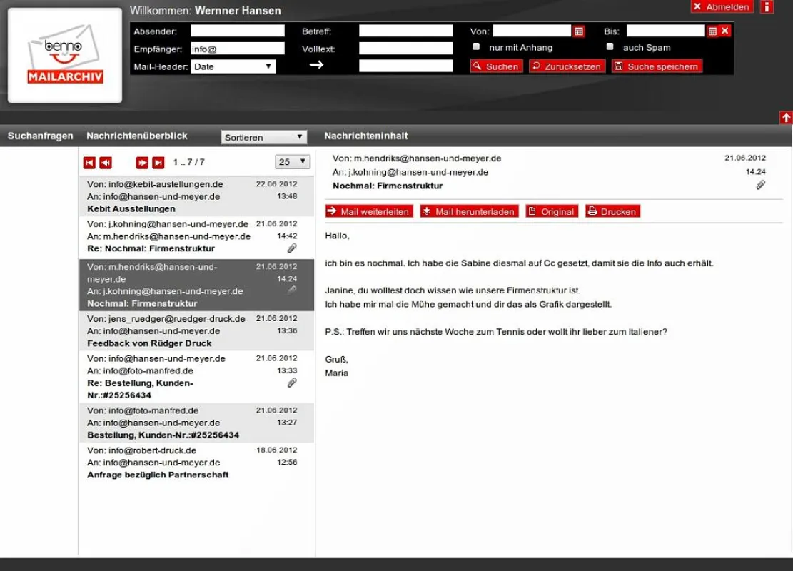 Screenshot Benno MailArchiv 2.0 - Erweiterte Suche