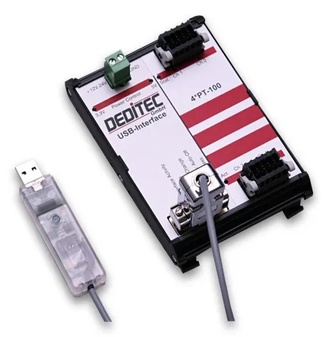 Bild: USB Modul mit 4 PT100-Eingängen zum Erfassen von Temperaturen