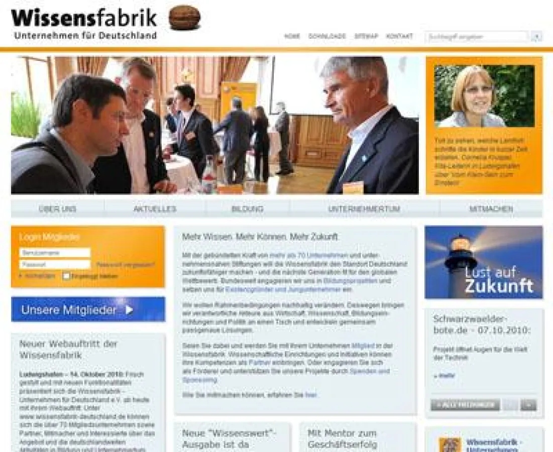 Screenshot des neuen Webauftritts der Wissensfabrik Deutschland.