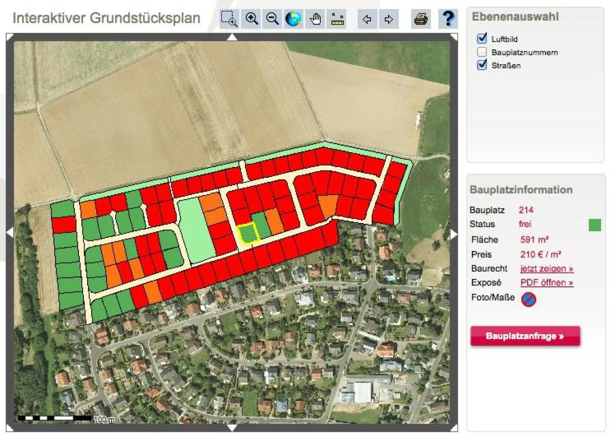 Interaktiver Grundstücksplan eines Neubaugebiets
