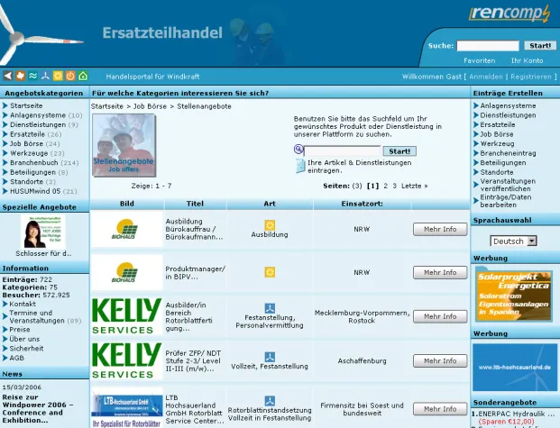 Bild: Neue Angebote in der Job Börse für erneuerbare Energie -rencomp.net-
