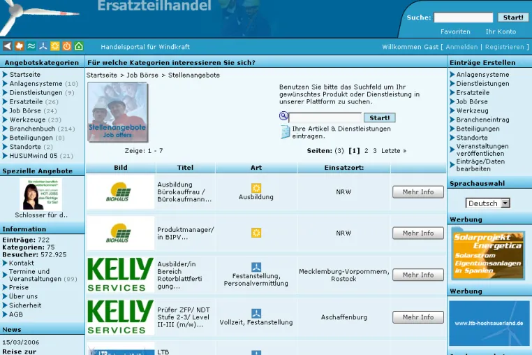 Bild: Neue Angebote in der Job Börse für erneuerbare Energie -rencomp.net-