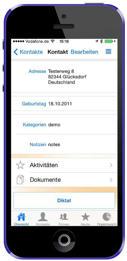 dictate on demand mobile App2App-Integration in Mobile Relations ? Direkt mit Kundendaten diktieren