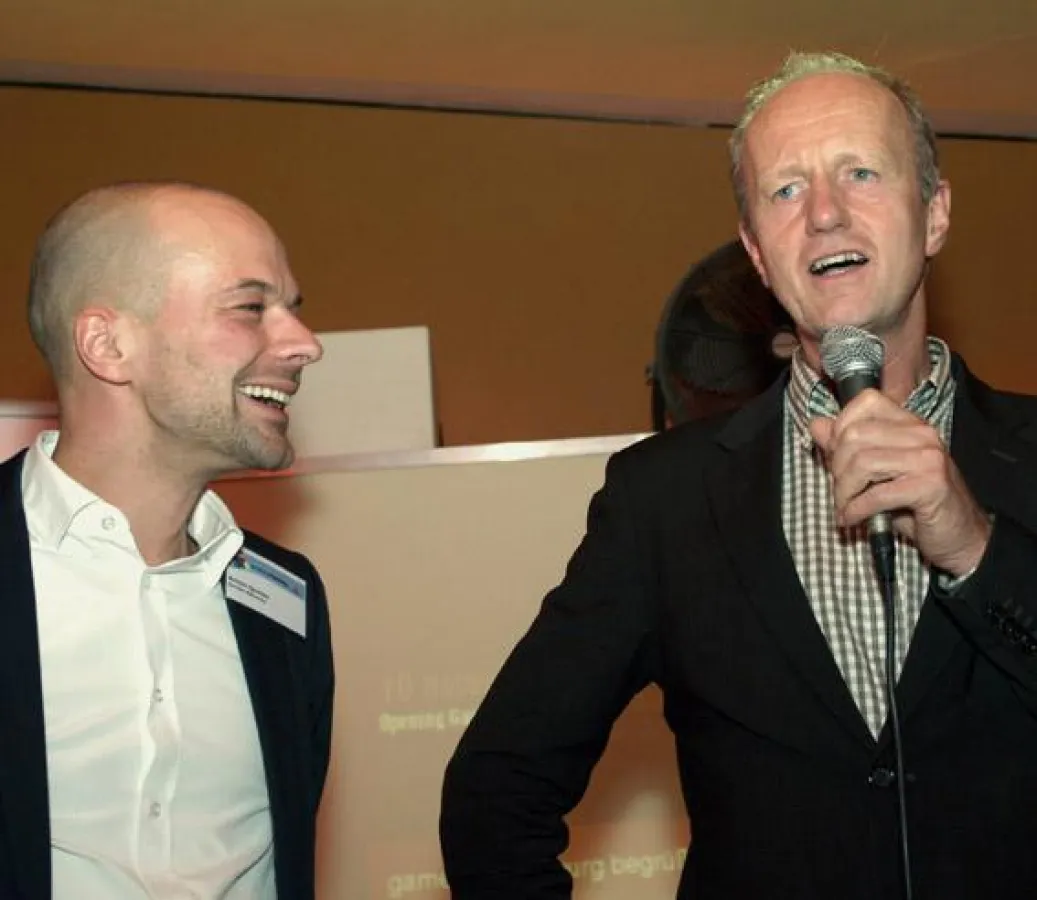 v.l. Achim Quinke (Projektleiter gamecity:Hamburg); Albert Sikkema (Senior Advisor Gameship BV, Leeuwarden (Niederlande))
